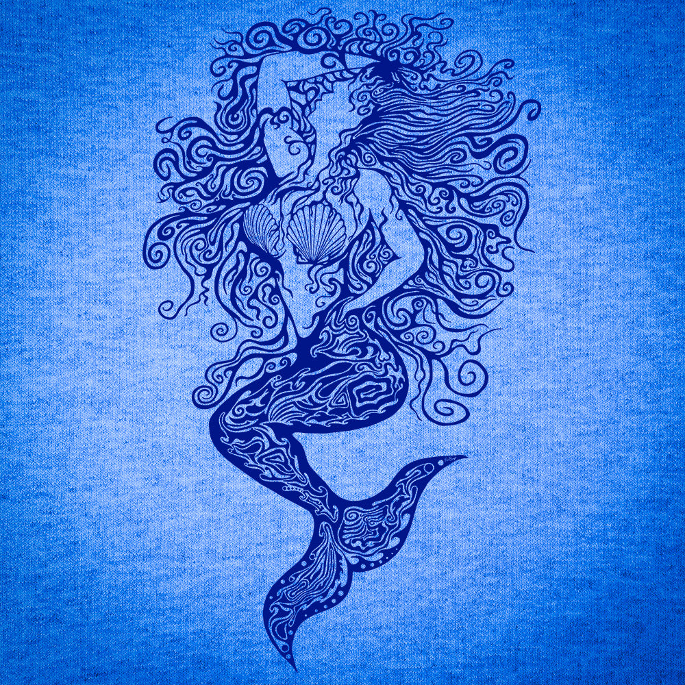 Zen style mermaid art on a blue background