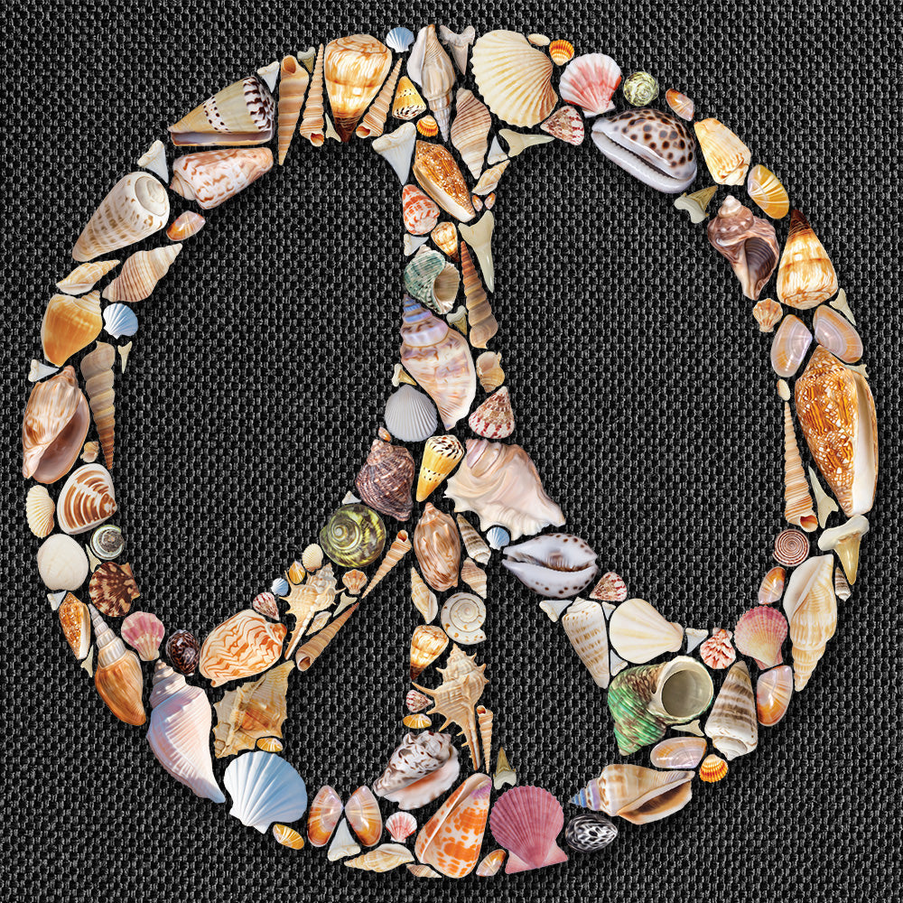 beachcomber and Shelling Tee with Peace Sign made of seashells