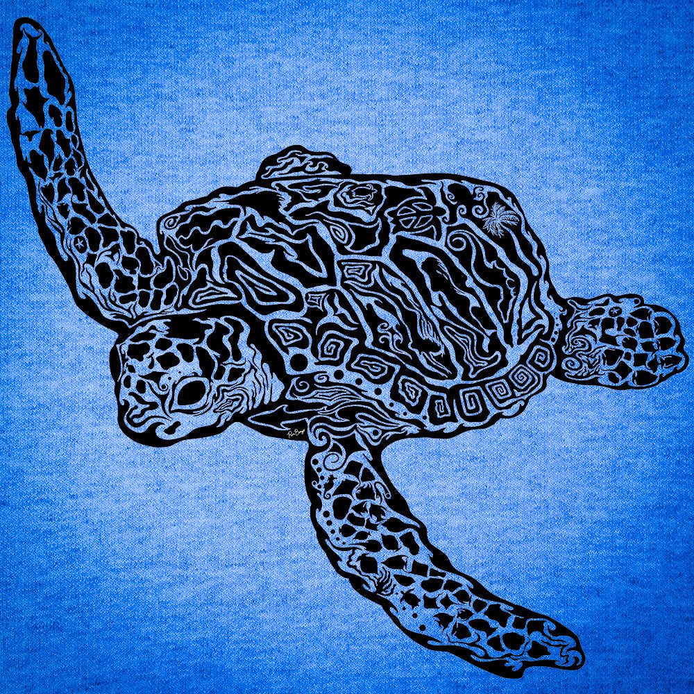 Zin Style Sea turtle Art on a blue background 