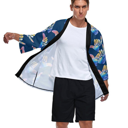 Male Kimono Cardigan | Shaka Sign Pattern