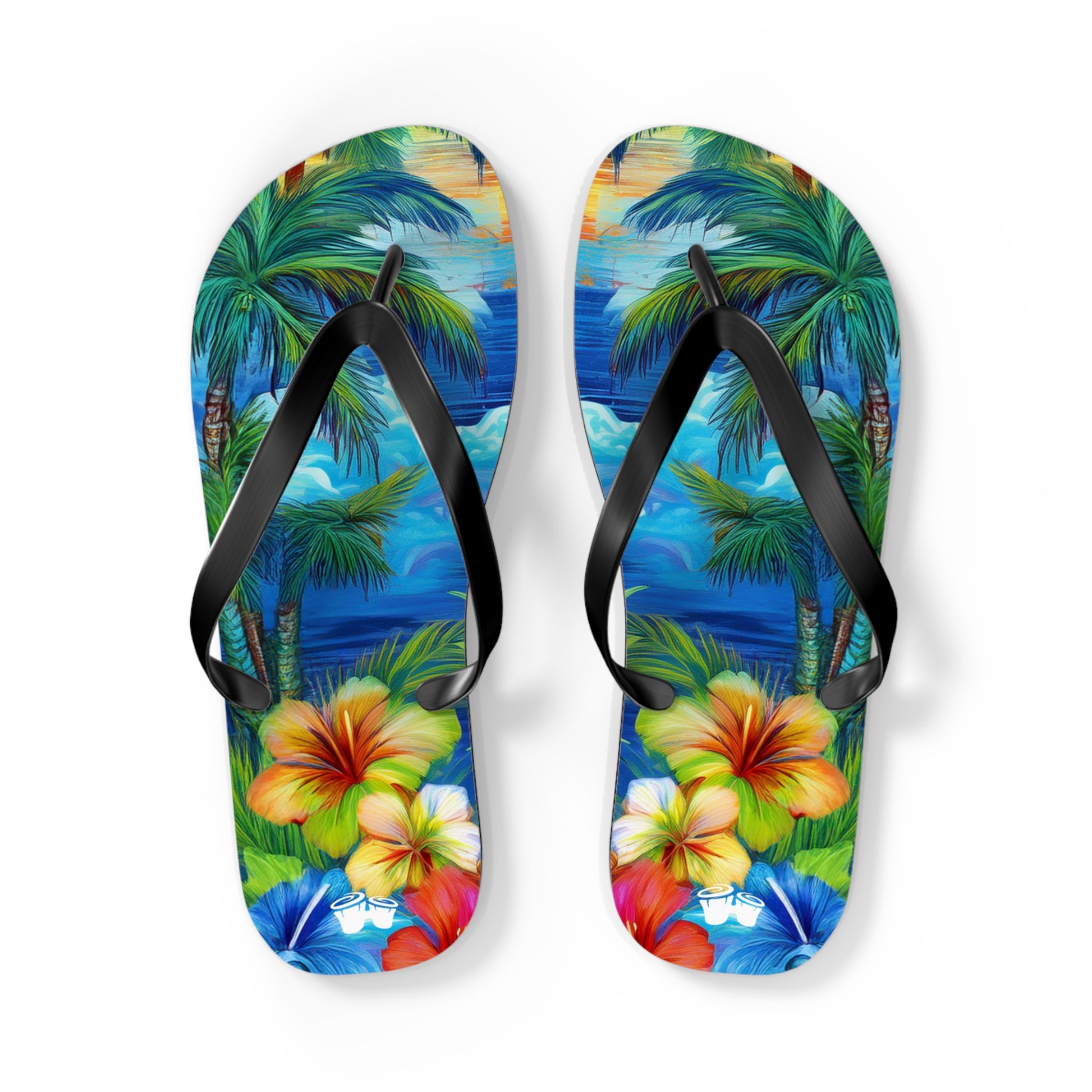 Flip-Flops With Tropical Island Scene | Beach Shoes