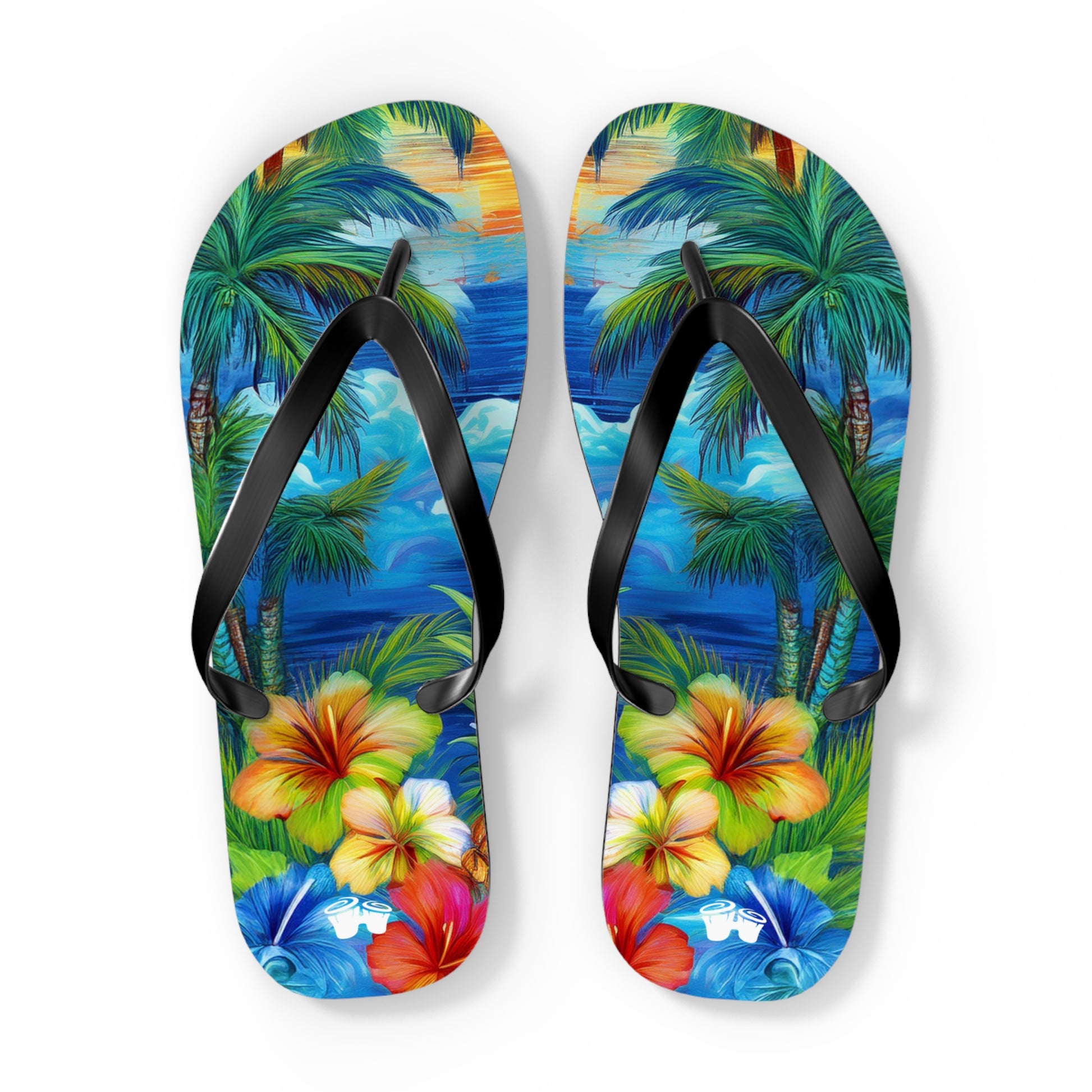 Flip-Flops With Tropical Island Scene | Beach Shoes