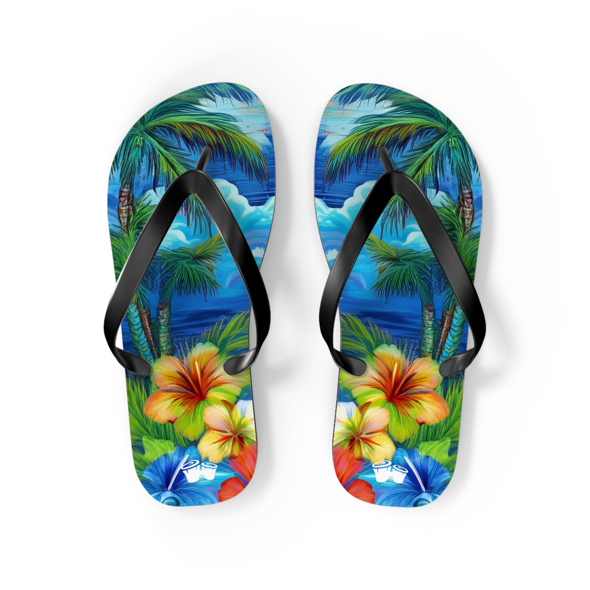 Flip-Flops With Tropical Island Scene | Beach Shoes