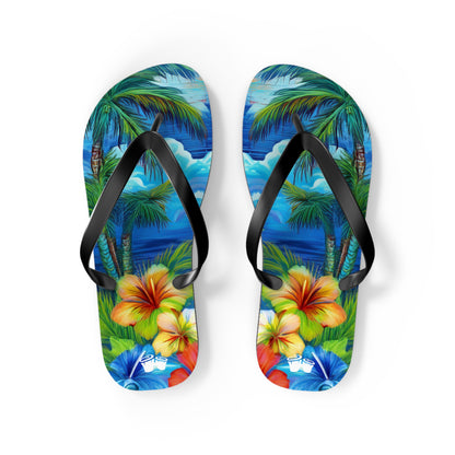 Flip-Flops With Tropical Island Scene | Beach Shoes