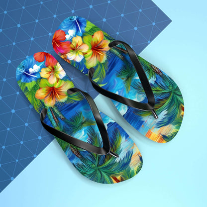 Flip-Flops With Tropical Island Scene | Beach Shoes