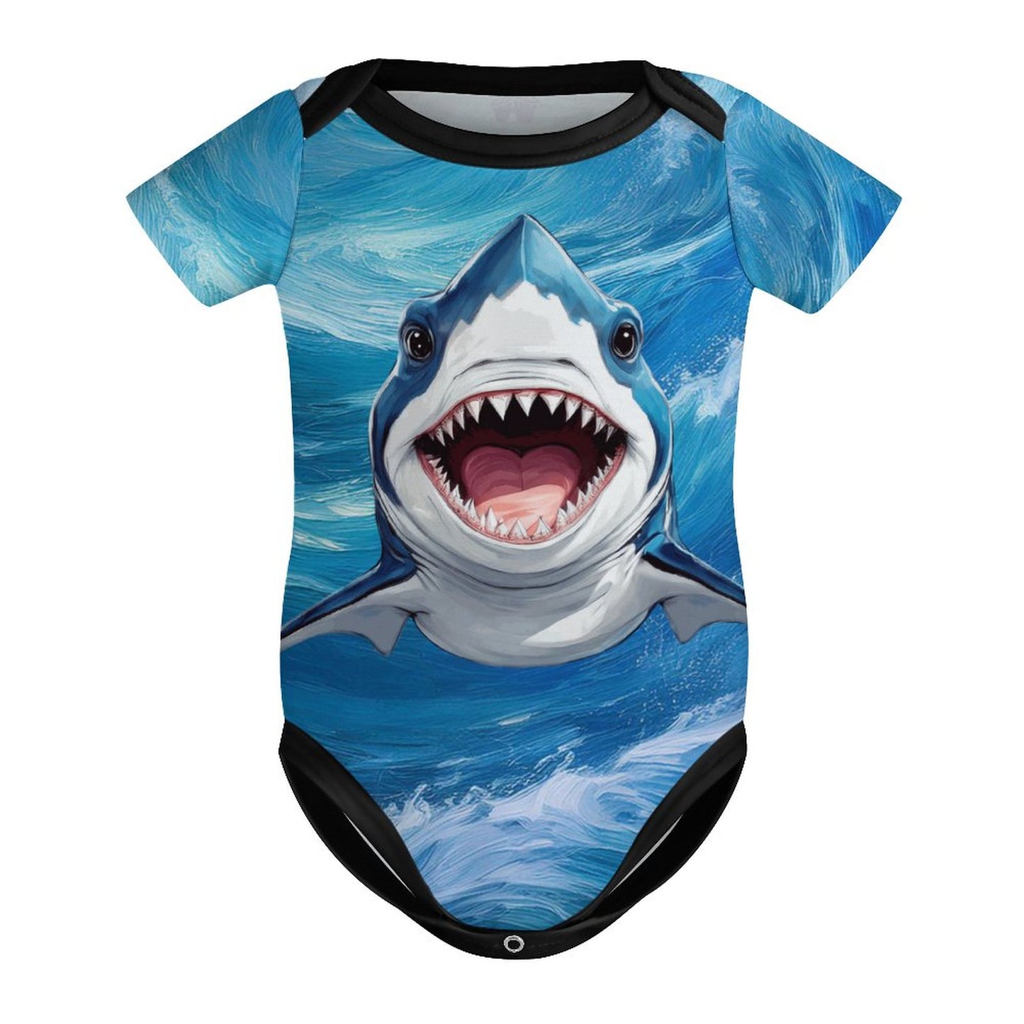 Short Sleeve Baby Romper With Friendly Shark Print