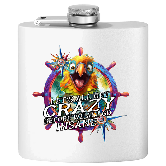 Stainless Steel Flask, Crazy ParrotHead Art