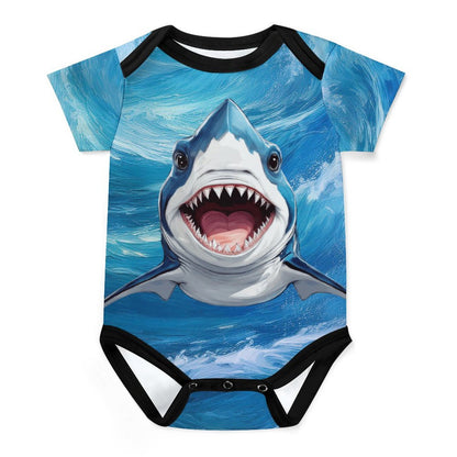 Short Sleeve Baby Romper With Friendly Shark Print