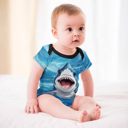 Short Sleeve Baby Romper With Friendly Shark Print