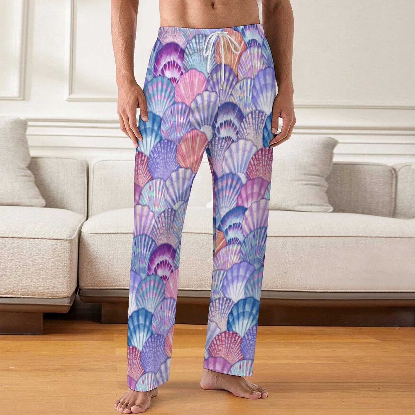 Men's Loose Fitting Pajamas Pants With Seashell Pattern