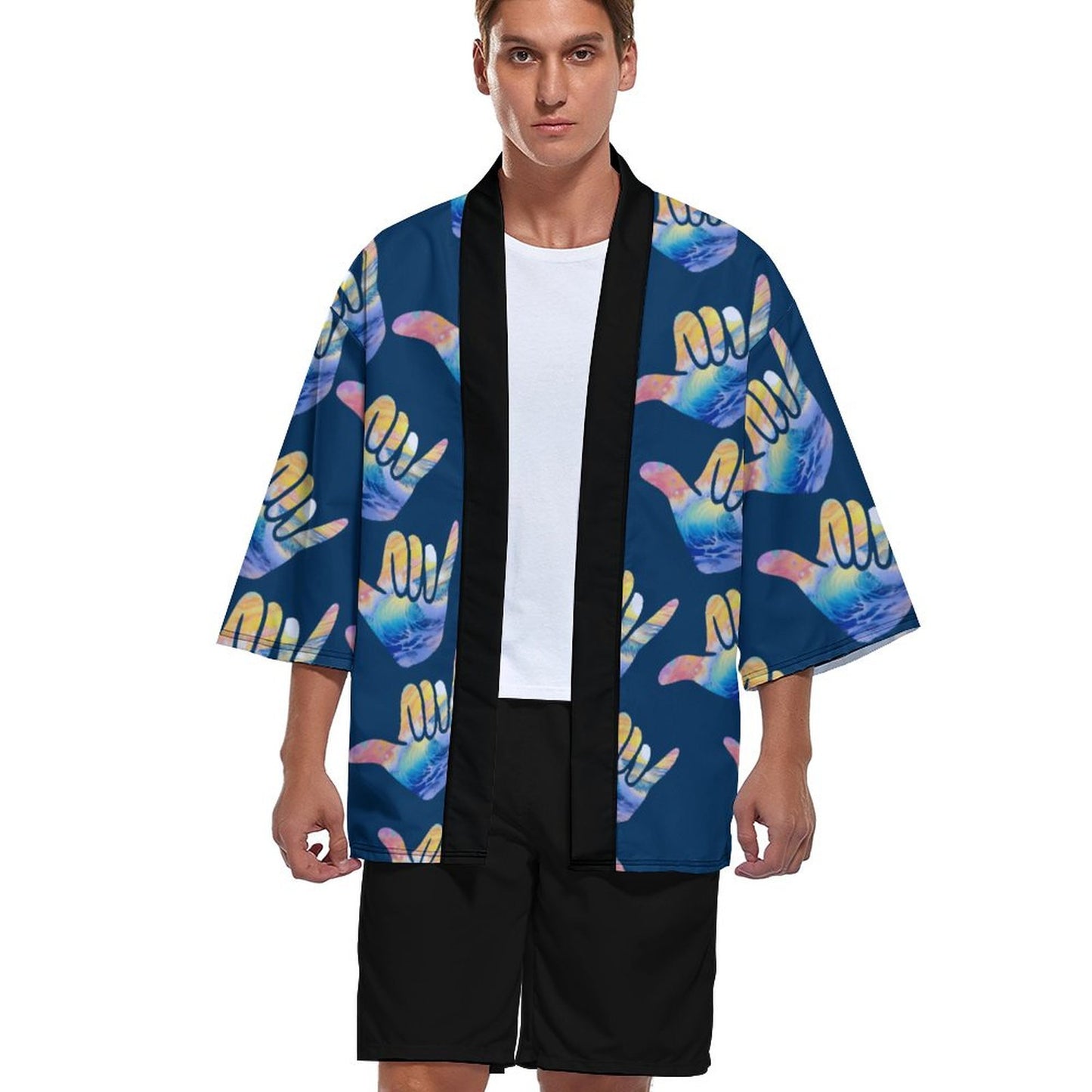 Male Kimono Cardigan | Shaka Sign Pattern