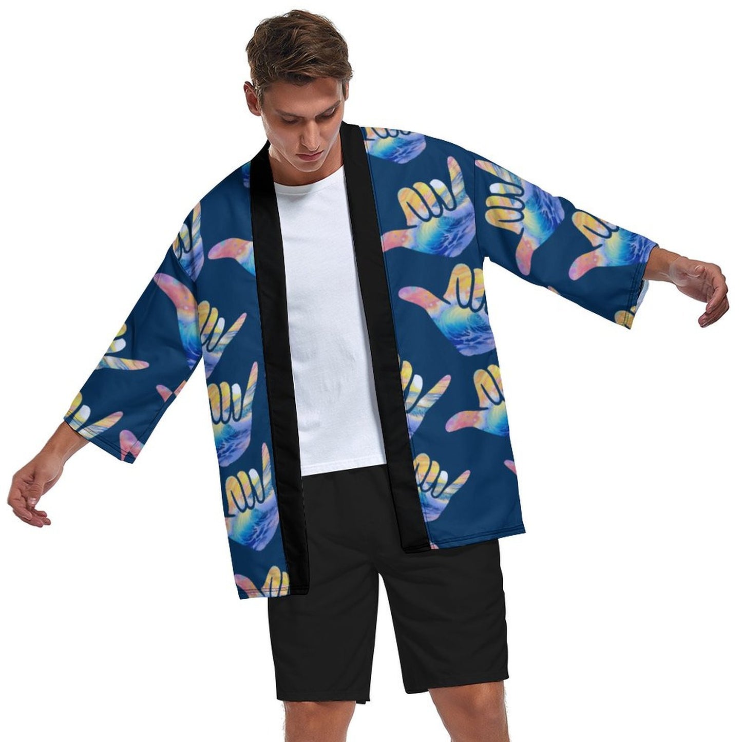 Male Kimono Cardigan | Shaka Sign Pattern