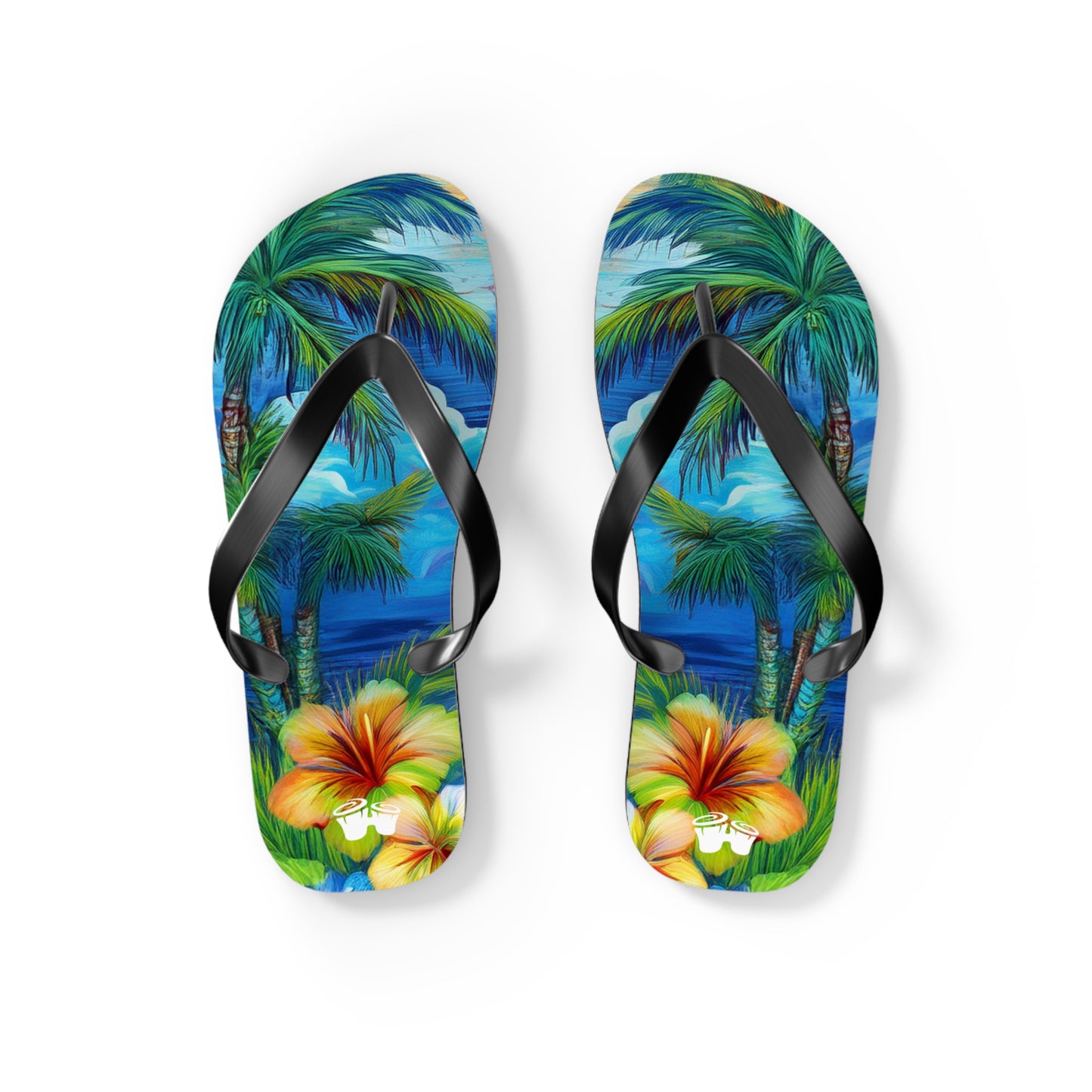 Flip-Flops With Tropical Island Scene | Beach Shoes