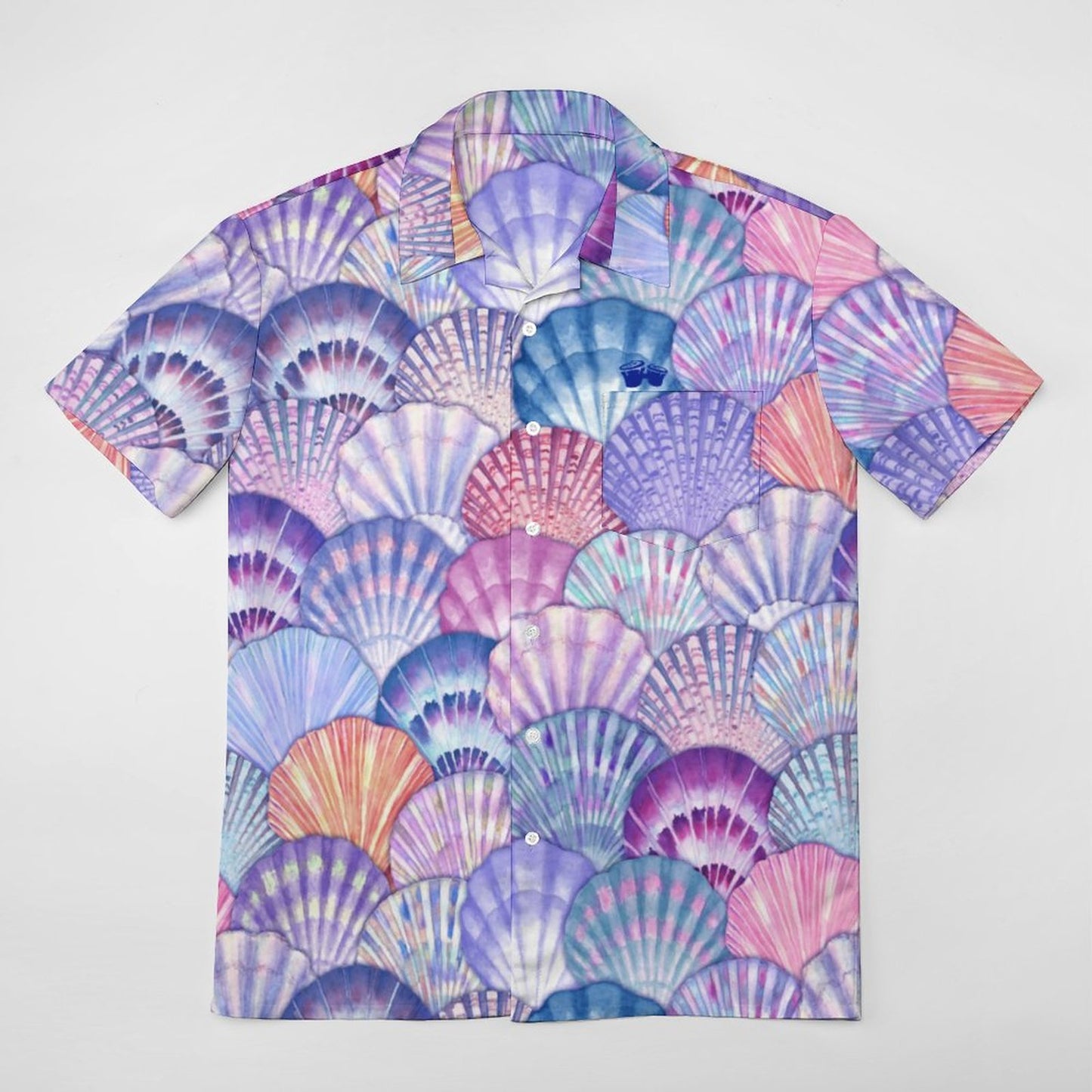 Men's Short Sleeve Seashell Print Shirt with Pocket