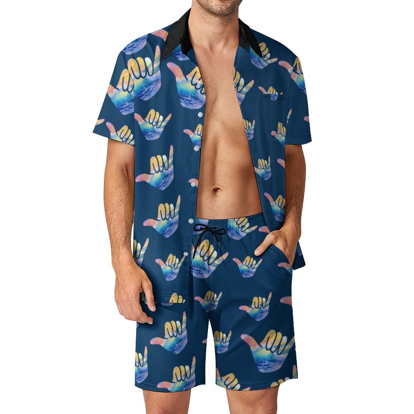 Hawaiian Print Suits for Men | Shaka Sign Pattern