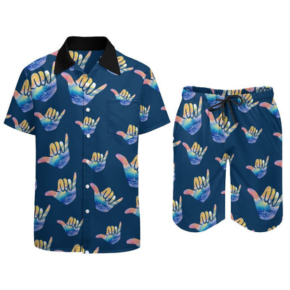 Hawaiian Print Suits for Men | Shaka Sign Pattern