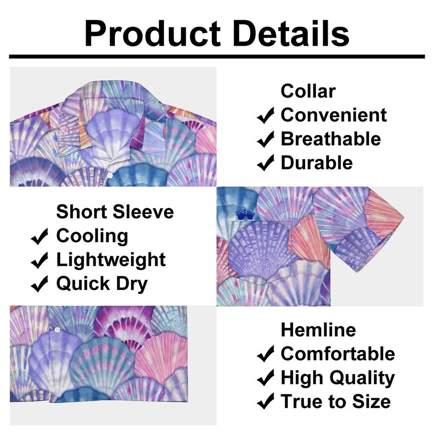 Men's Short Sleeve Seashell Print Shirt with Pocket