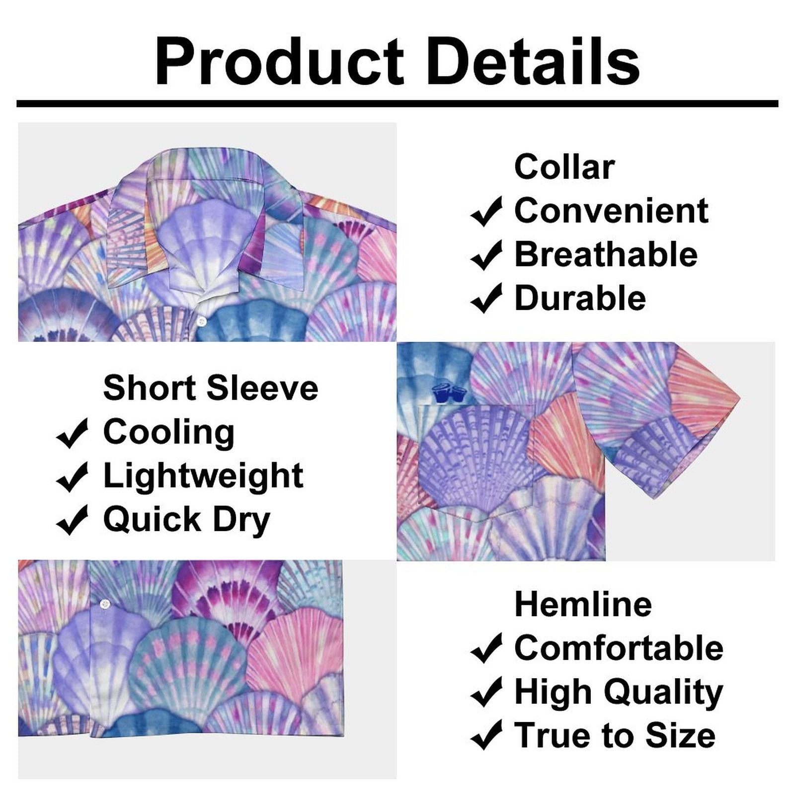 Men's Short Sleeve Seashell Print Shirt with Pocket