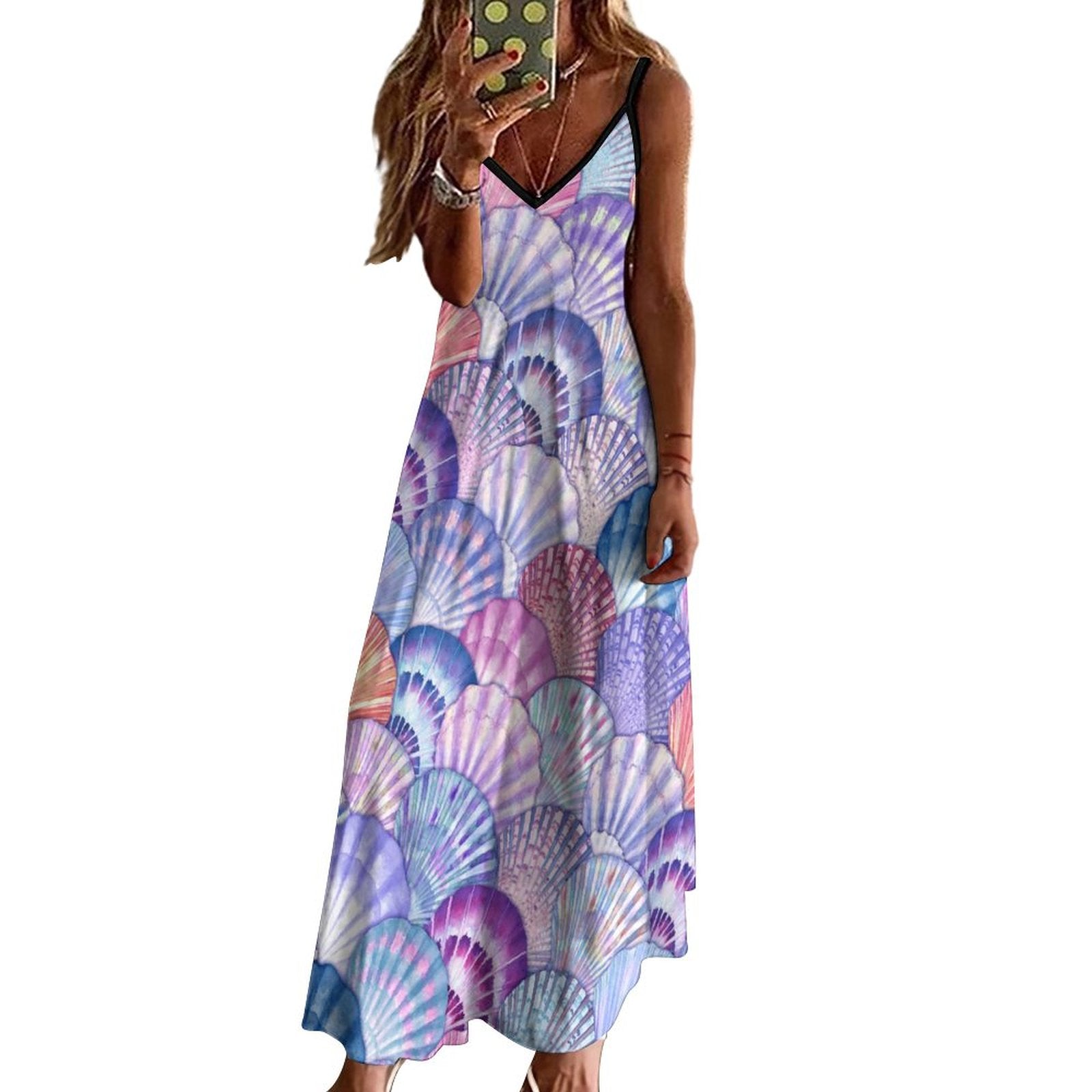 Ankle-length Slip Dress with colorful seashell pattern