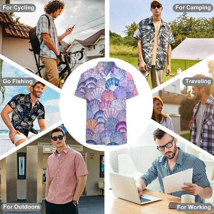 Men's Short Sleeve Seashell Print Shirt with Pocket