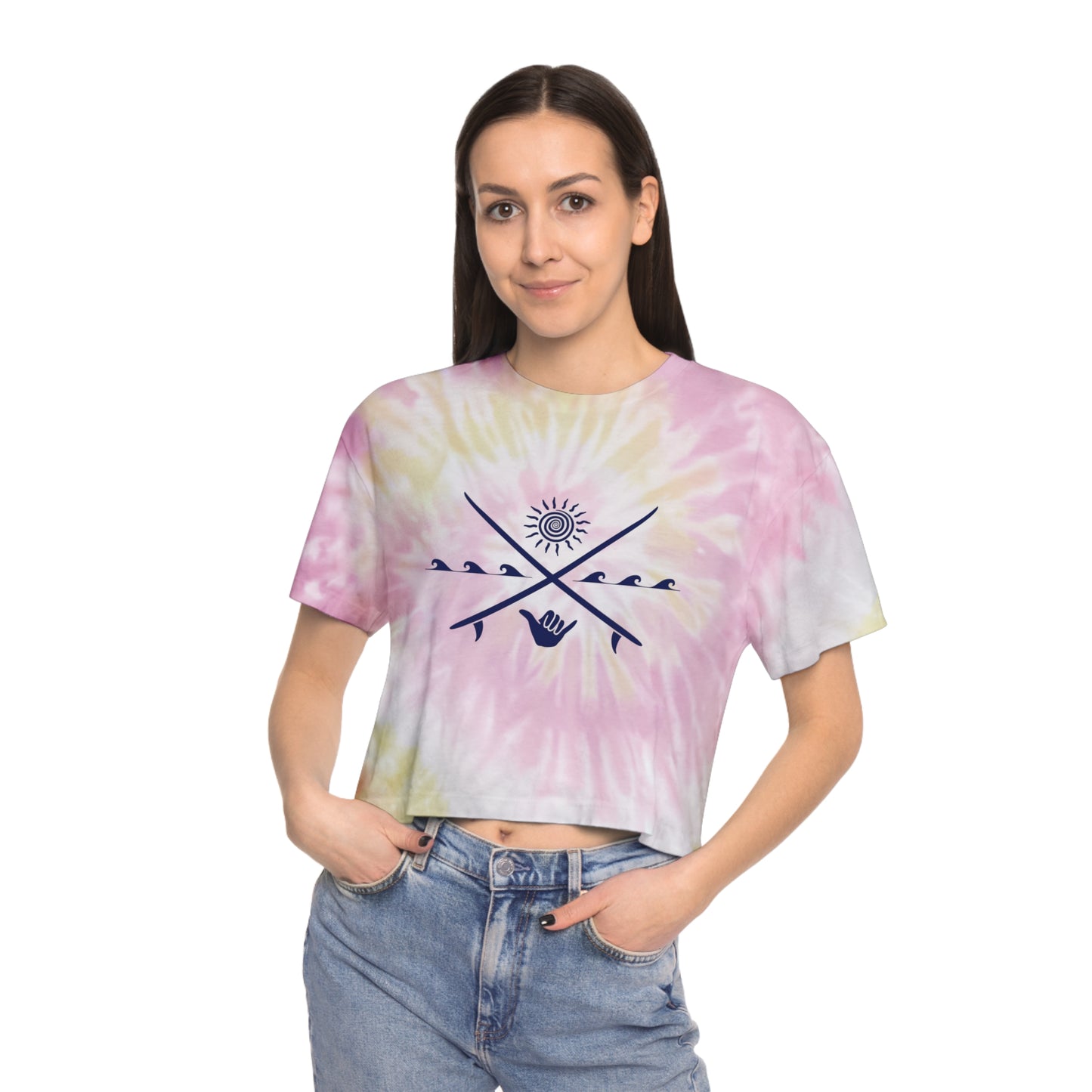 Women's Tie-Dye Crop Tee | Sun Shaka Crossed Surfboards