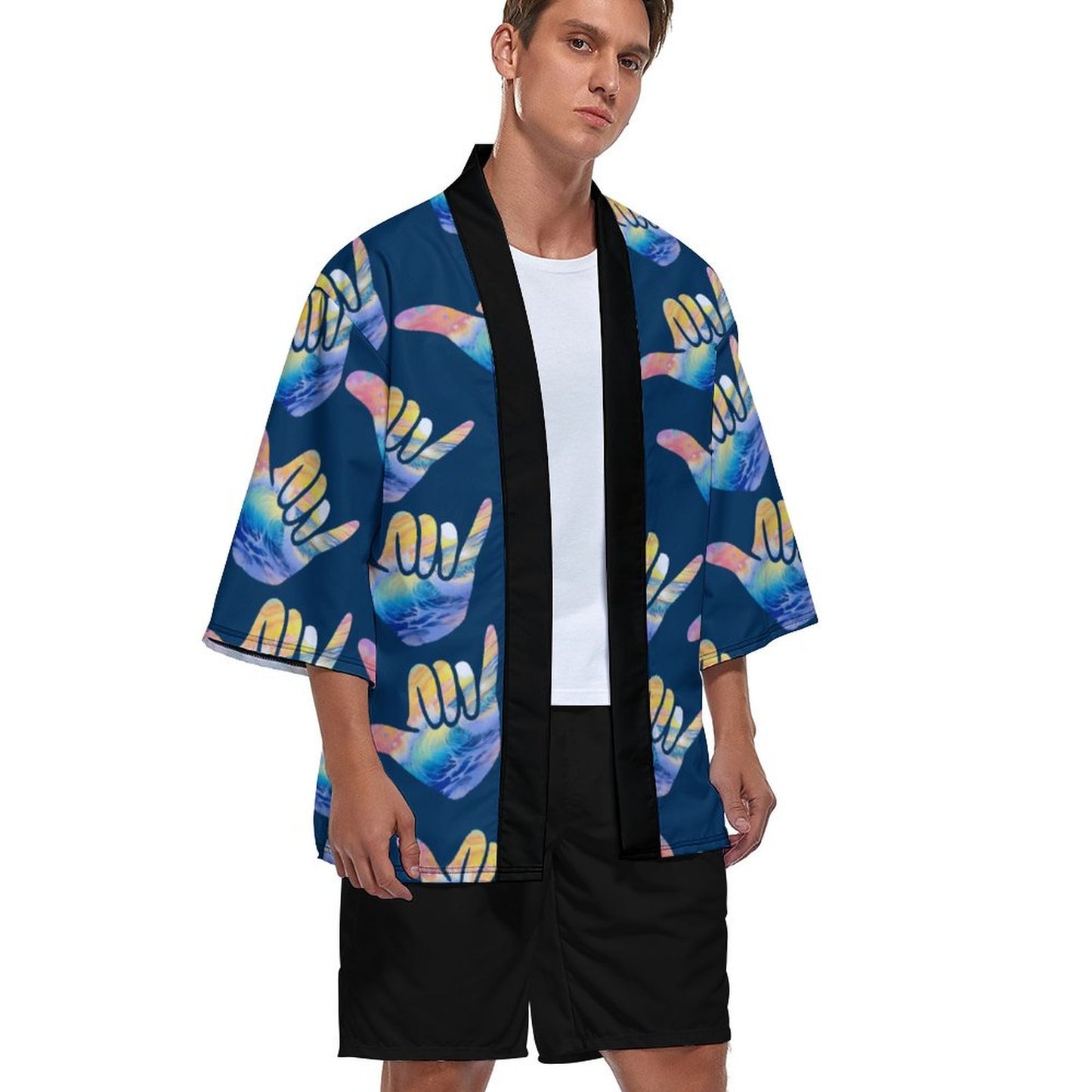 Male Kimono Cardigan | Shaka Sign Pattern