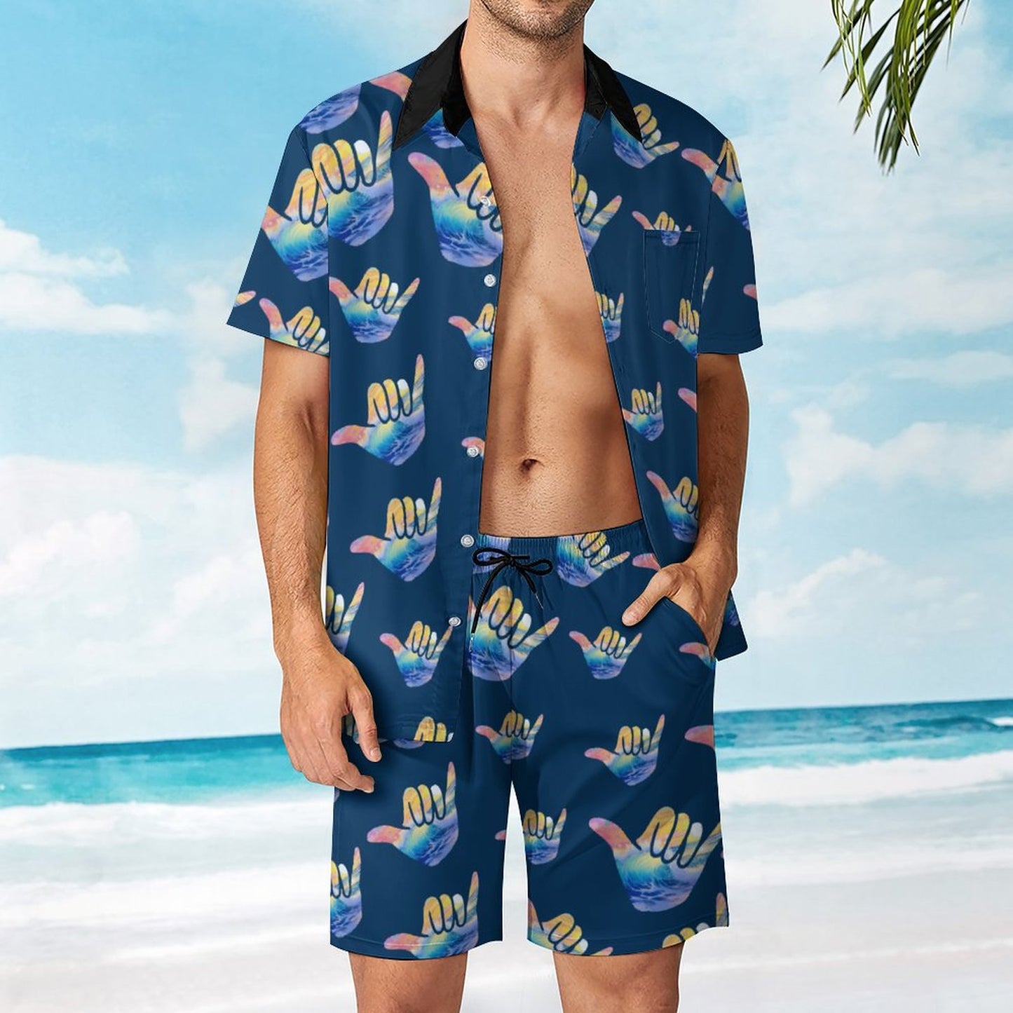 Hawaiian Print Suits for Men | Shaka Sign Pattern