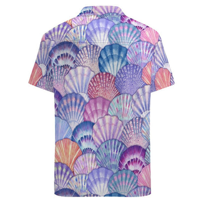 Men's Short Sleeve Seashell Print Shirt with Pocket