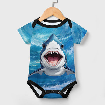 Short Sleeve Baby Romper With Friendly Shark Print