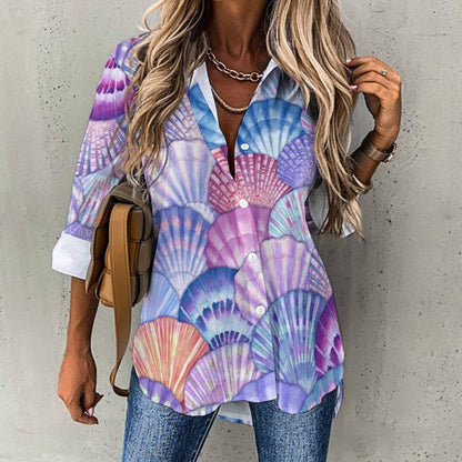 Women's Large Print Seashell Beach Blouse