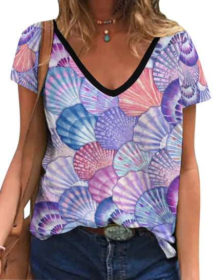 Short Sleeve Tunic V-Neck T-Shirts With Coastal Vibe