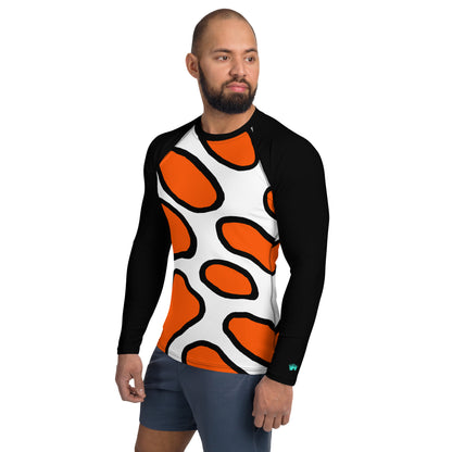 Men's UPF 50+ clown fish pattern rash guard, perfect for surfing and swimming while protecting against UV rays.