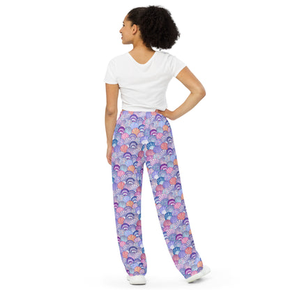 Unisex wide-leg pants with Colorful Shell Pattern