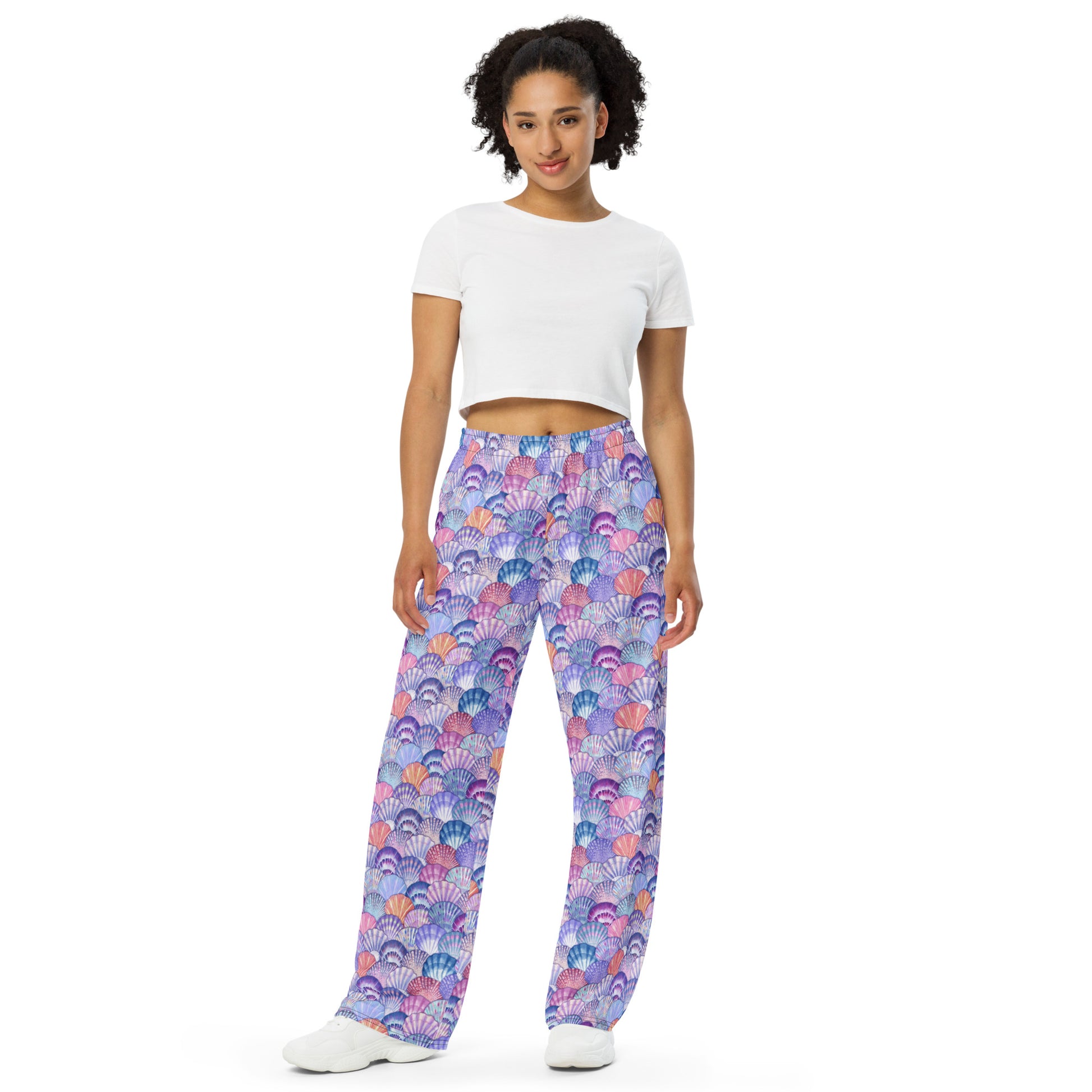 Unisex wide-leg pants with Colorful Shell Pattern