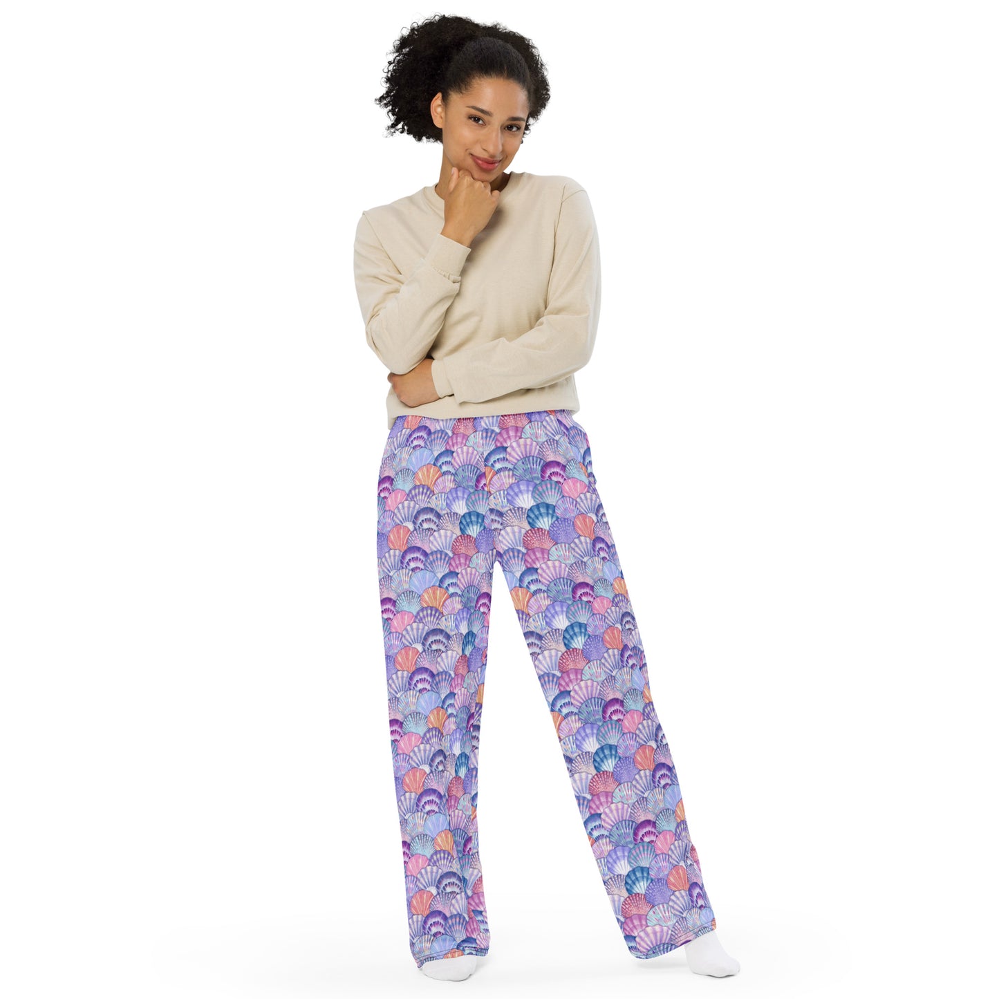 Unisex wide-leg pants with Colorful Shell Pattern