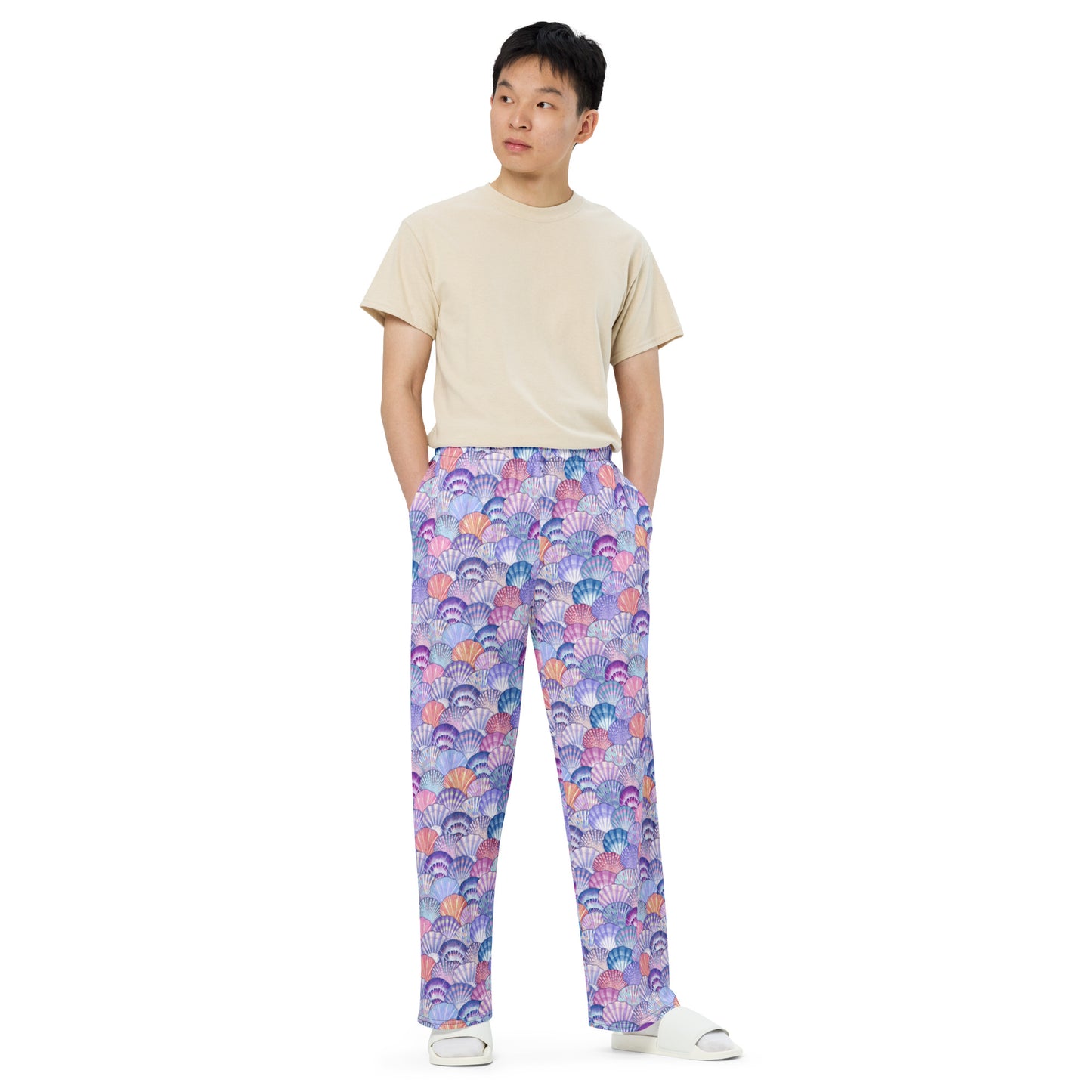 Unisex wide-leg pants with Colorful Shell Pattern