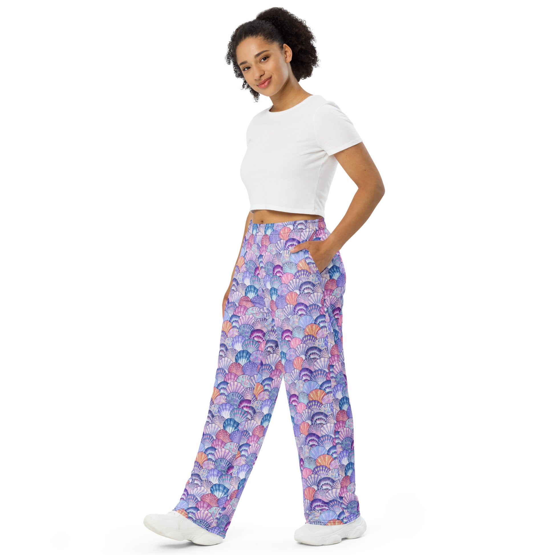 Unisex wide-leg pants with Colorful Shell Pattern