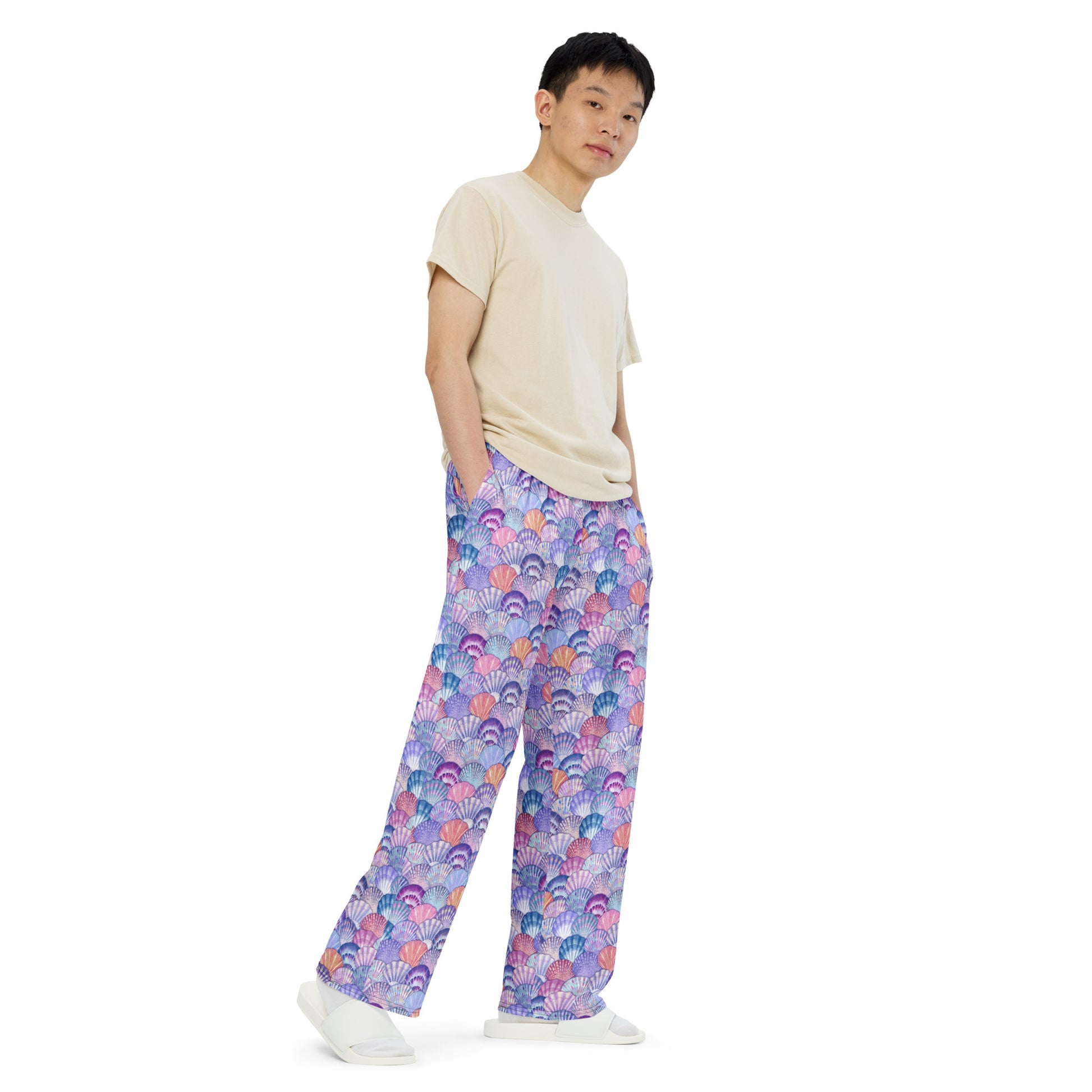 Unisex wide-leg pants with Colorful Shell Pattern