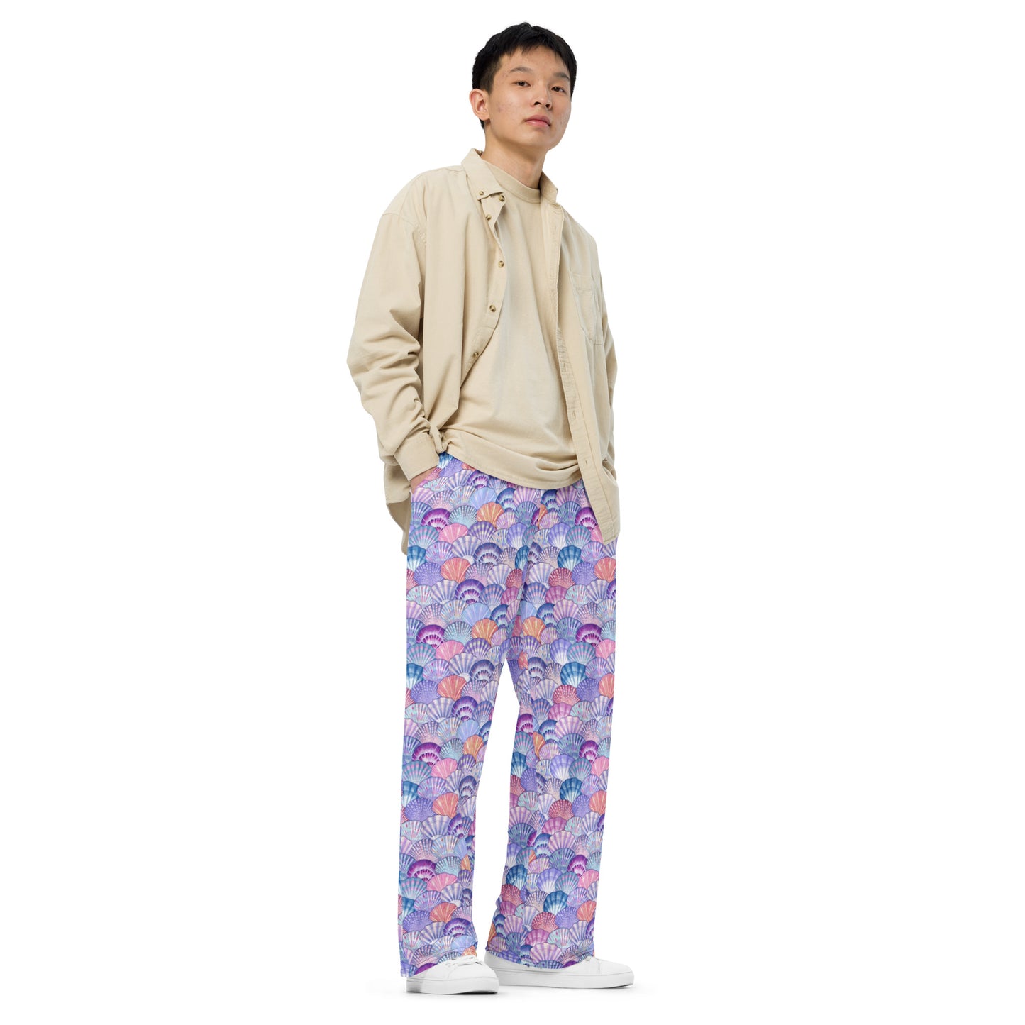 Unisex wide-leg pants with Colorful Shell Pattern