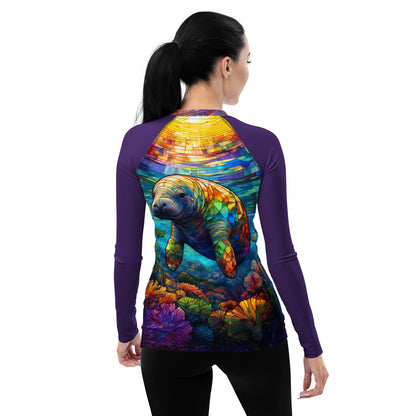 Rash Guards & Swim Shirts Women's UPF 50+ Rash Guard | Stained Glass Manatee