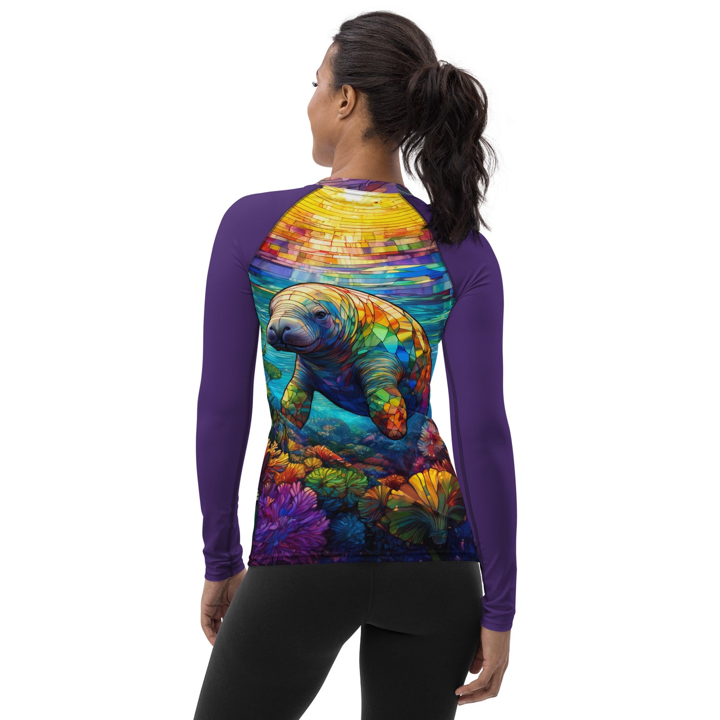 Rash Guards & Swim Shirts Women's UPF 50+ Rash Guard | Stained Glass Manatee