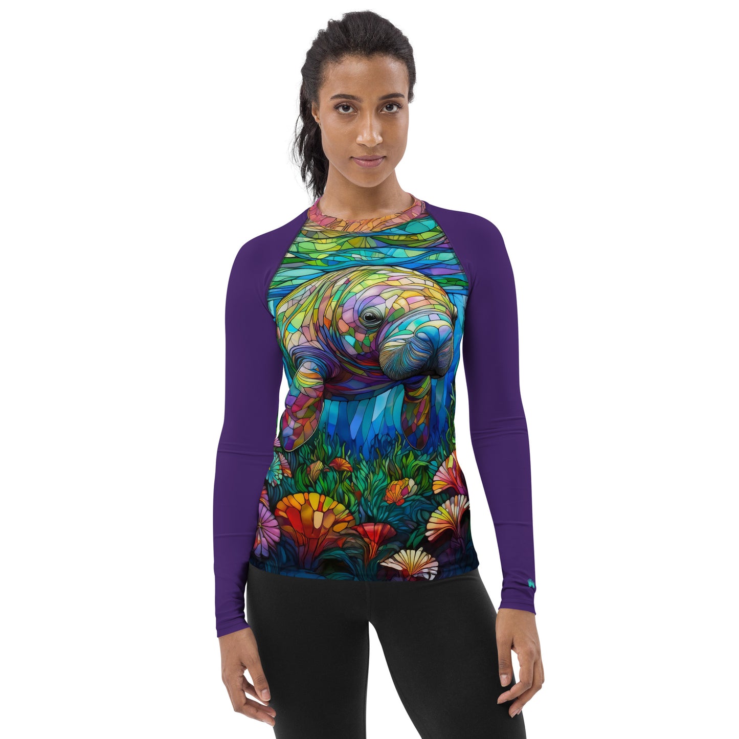 Rash Guards & Swim Shirts Women's UPF 50+ Rash Guard | Stained Glass Manatee