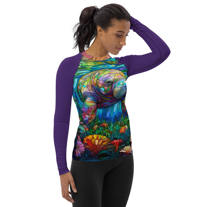 Rash Guards & Swim Shirts Women's UPF 50+ Rash Guard | Stained Glass Manatee