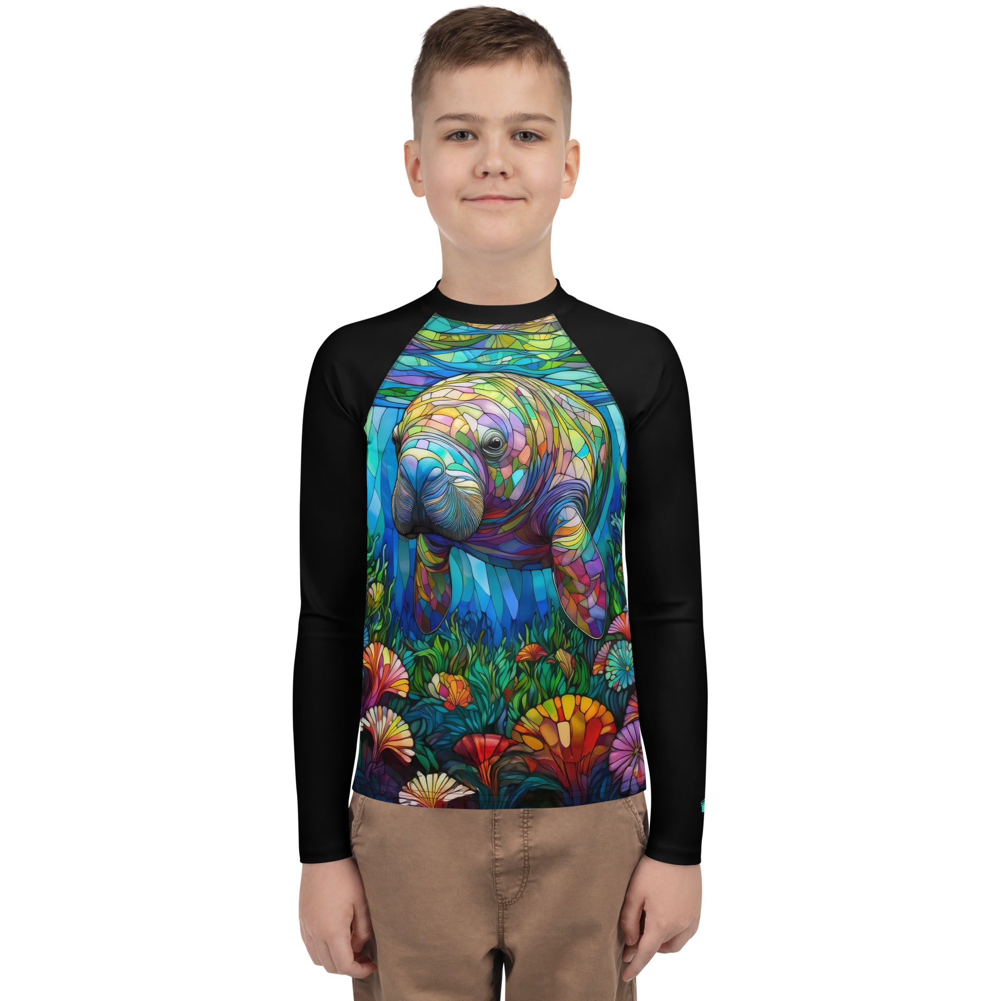 Rash Guards & Swim Shirts Teen/Youth UPF 50+ Rash Guard | Stained Glass Manatee