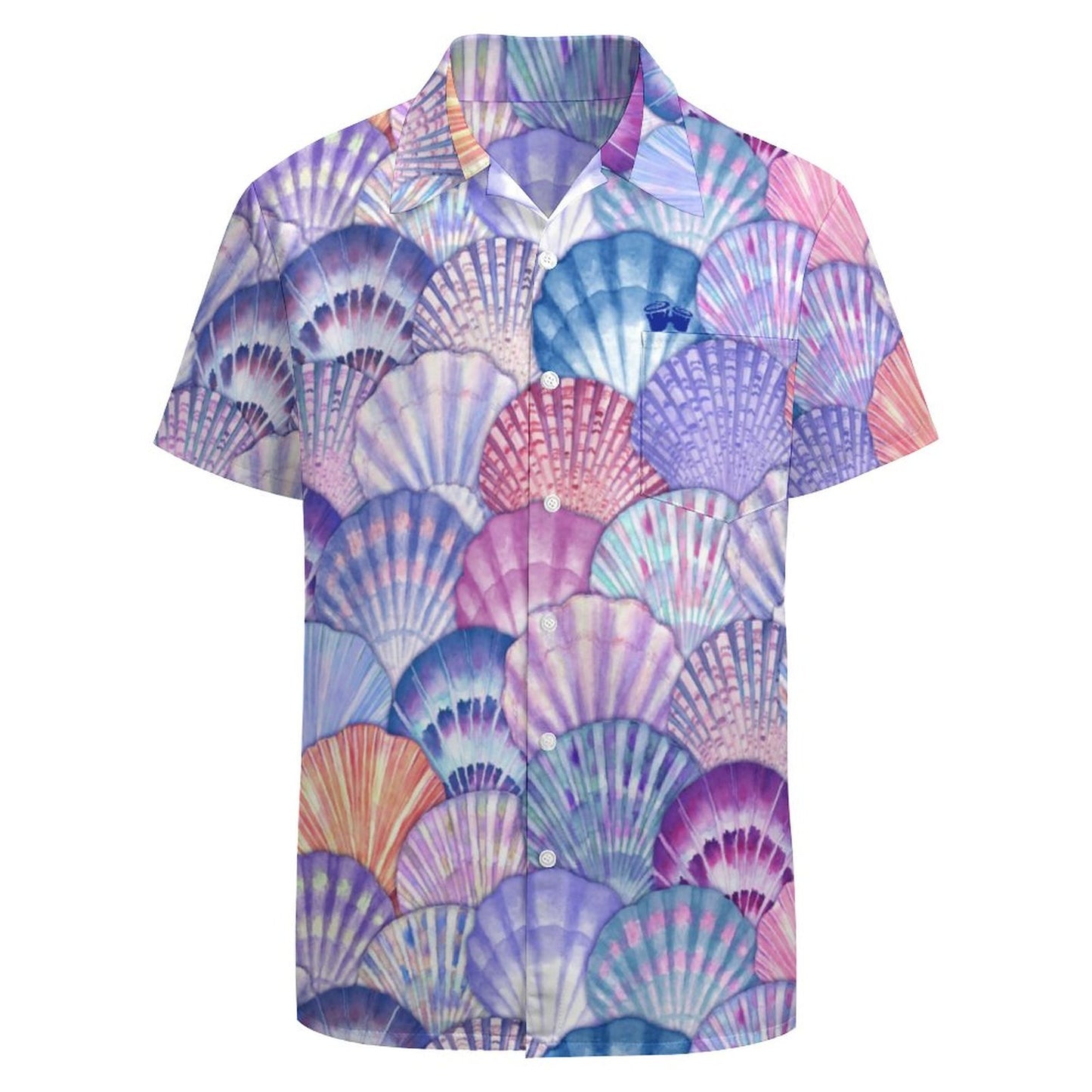 Men's Short Sleeve Seashell Print Shirt with Pocket