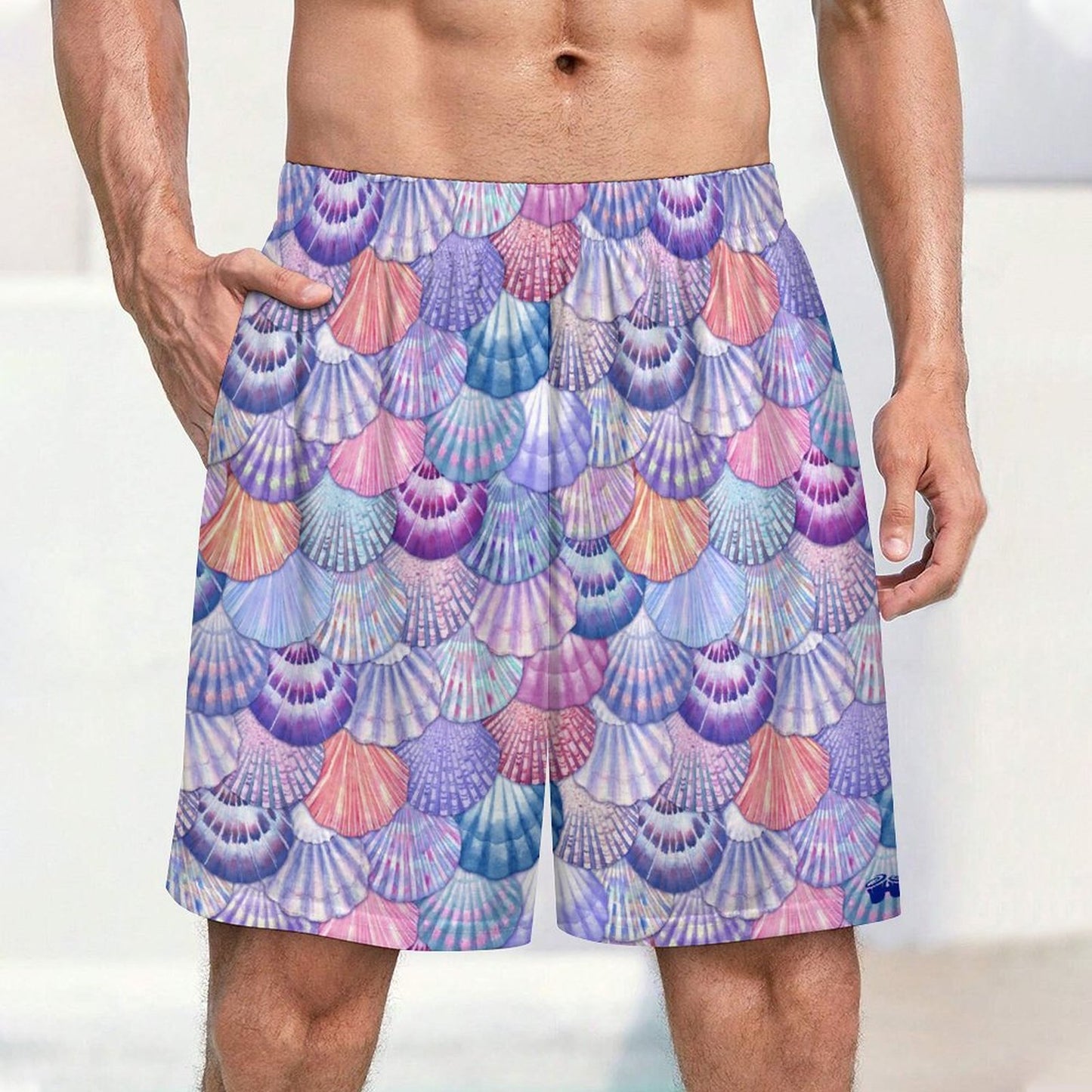 Pajama Shorts for Men With a Colorful Seashell Pattern Print