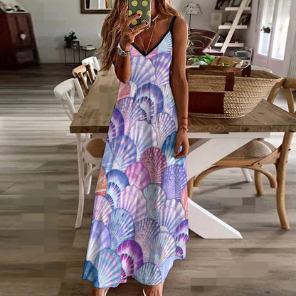 Ankle-length Slip Dress with colorful seashell pattern