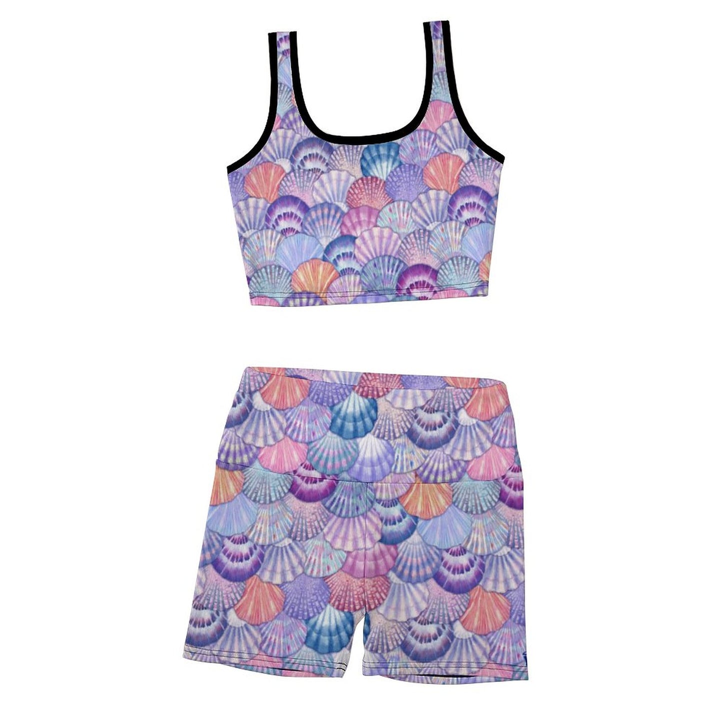 Ribbed Yoga Sets with cool seashell pattern print