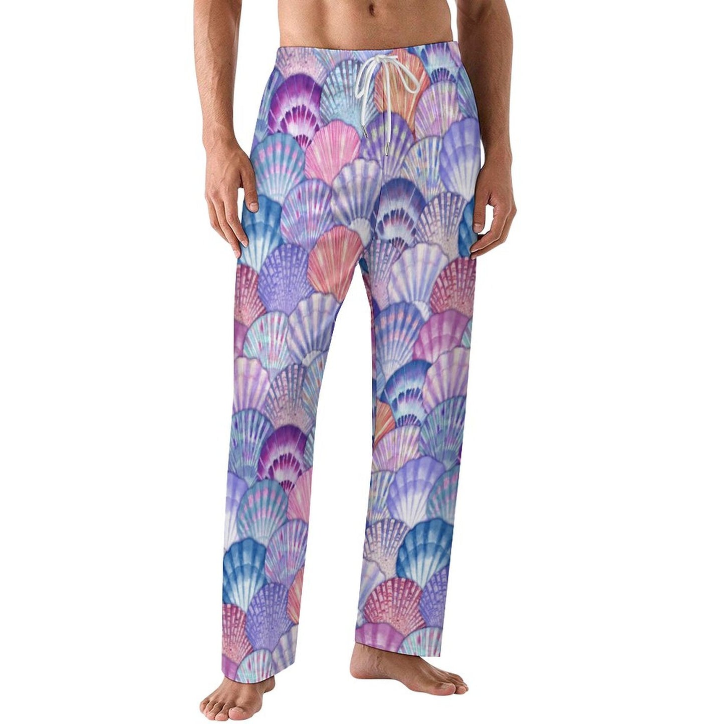 Men's Loose Fitting Pajamas Pants With Seashell Pattern