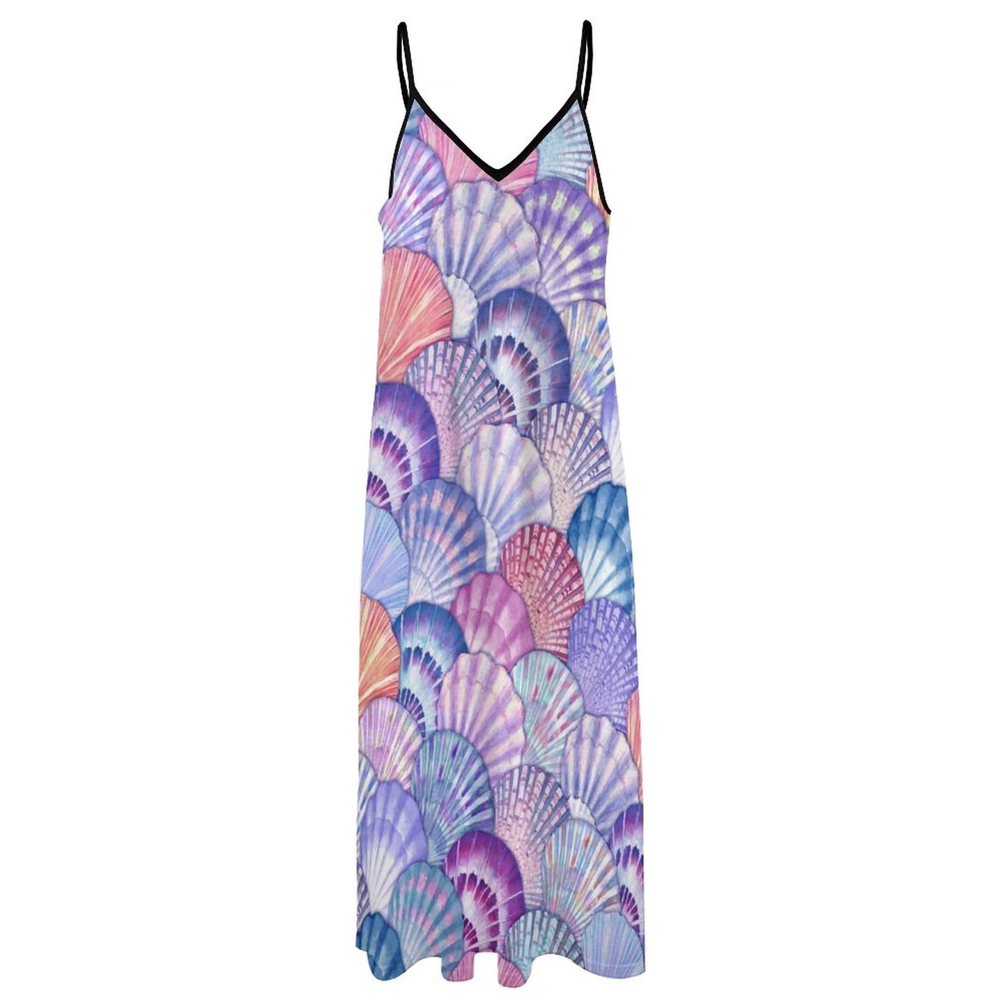 Ankle-length Slip Dress with colorful seashell pattern